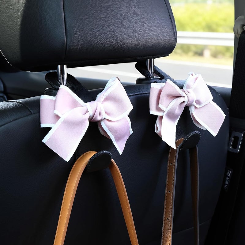 TISOHUGO Car Purse Hook, Cute Bow Hooks for Headrest - Leather U-Shaped Purse Holder for Car, Flexible Seat Back Organizer & Durable Vehicle Accessories for Bags, Coats & More (Black&Pink-2 Pack) - Image 3